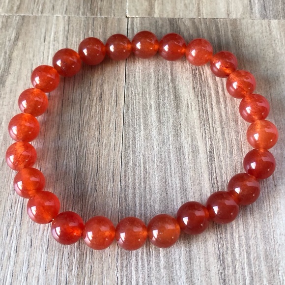 Red Carnelian Natural Stone Beads Stretchable Bracelet 7" - 8mm Beads Best Gift - Picture 3 of 3